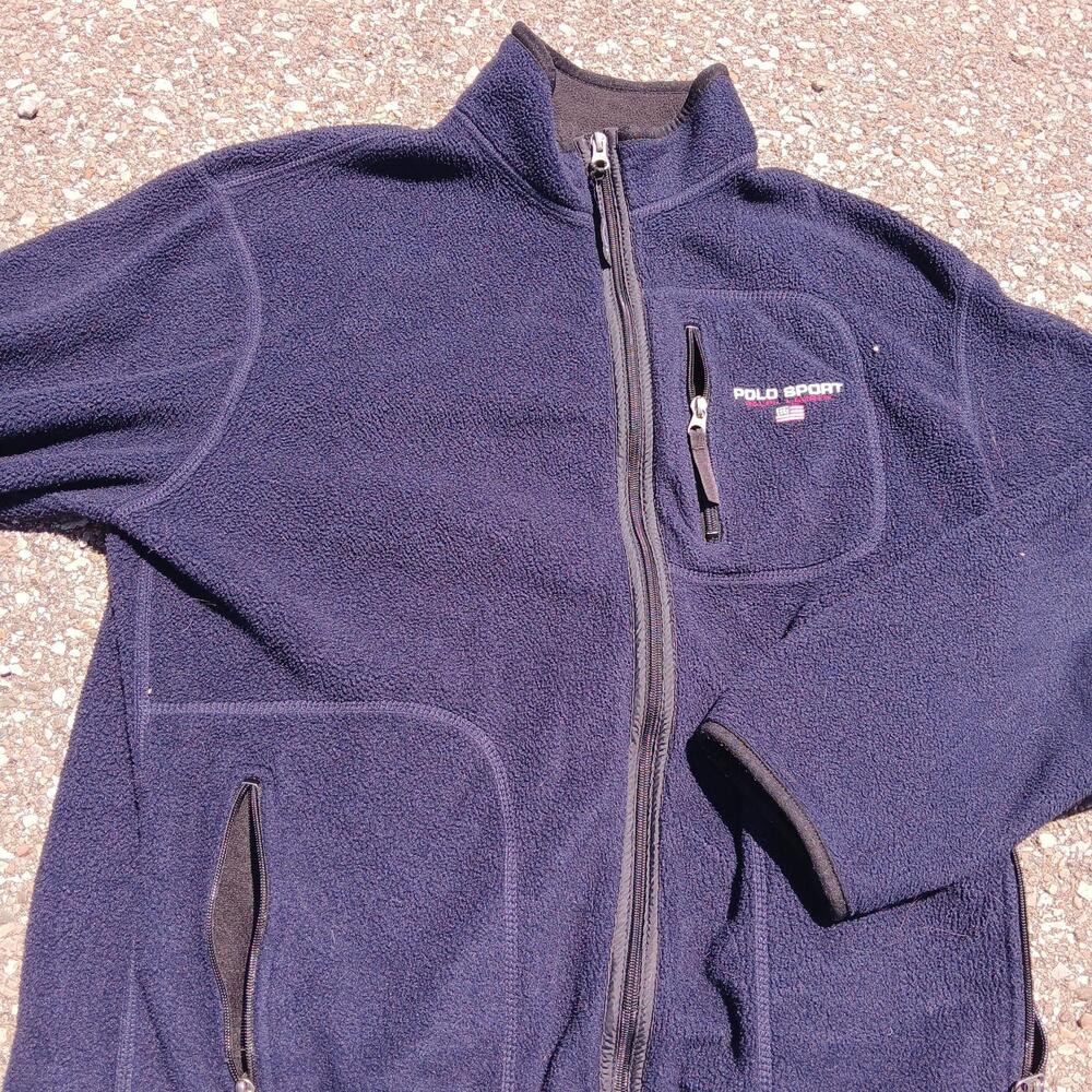 Vintage Polo Sport Ralph Lauren Jacket Mens Medium Blue Fleece Full Zip USA 90s